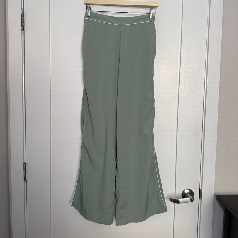 Jason Wu Pajama Pants Womens Sz S Sage Green Satin Pull On Wide Leg Lounge Comfy